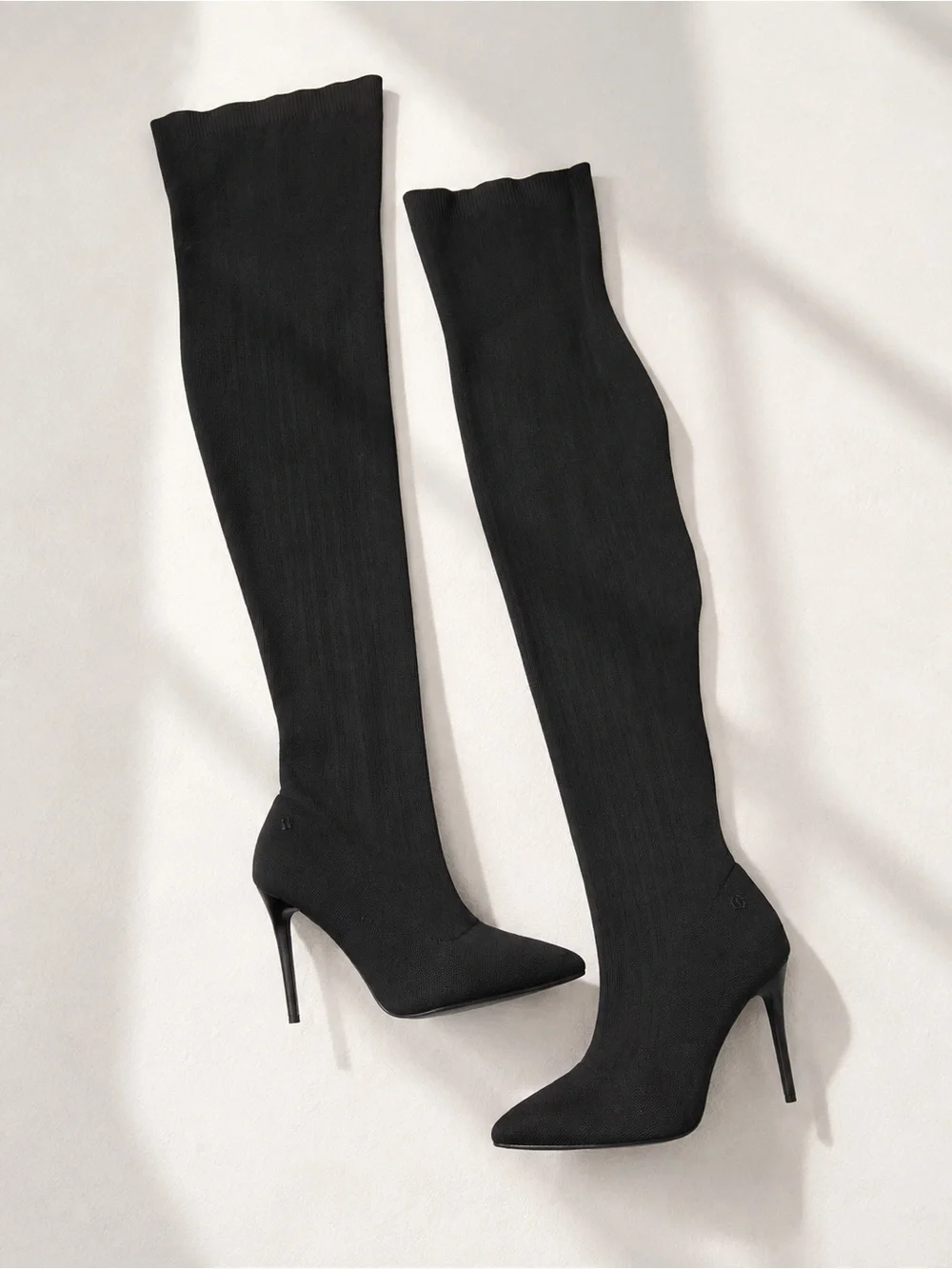 Black Thigh High Over the Knee Boots Stiletto Pointed Toe Heeled Sock Boots